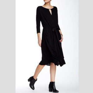 Free People Easy Squeezy Linen Blend Dropped-Waist Knit Dress Medium Black